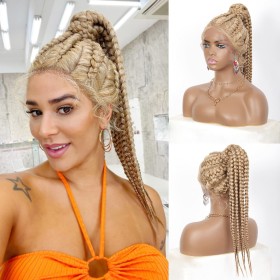 Light Brown High Ponytail Style Eight Braids Lace Front Braided Wigs BW596