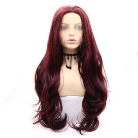 Burgundy Body Wavy Lace Front Synthetic Wigs LF662