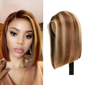 Golden Blonde Straight Lace Front Synthetic Bob Wig LF046