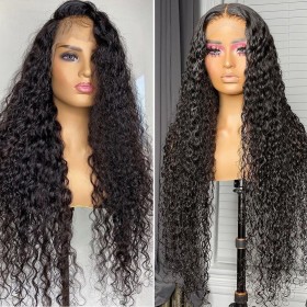 20" Black T Part Water Wave Lace Frontal Remy Natural Hair Wig NH277