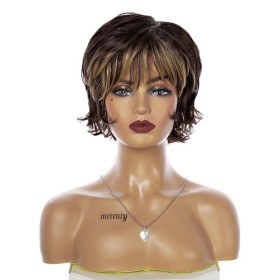 Brown Mixed Golden Bangs Short Wave Synthetic Wigs RW1176