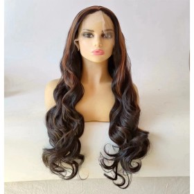 Black Mixed Brick Brown T Part Lace Front Synthetic Wig LF481