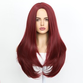 Wine Red Long Straight Synthetic Wigs RW792