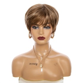 Two Tone Light Brown Short Straight Synthetic Pixie Wigs RW1296