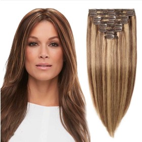 Brown Mixed Blonde Human Hair Clip In Hair Extensions PW1091