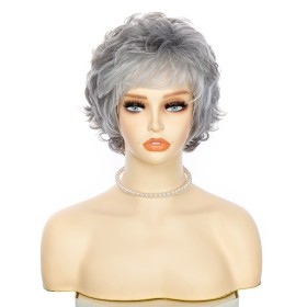 Fashion Silvery Grey Short Wave Synthetic Wigs RW1178