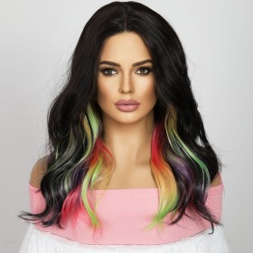 Black Mixed Iridescence Color Wavy Lace Front Synthetic Wigs LF762