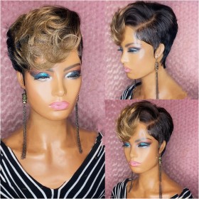 Short Gold With Dark Roots Wave Synthetic Hair Wig RW006