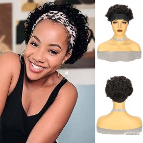 6" Black Short Afro Curly Synthetic Headband Wigs HW942