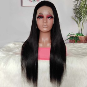 24" Black Long Straight 13X4 Lace Front Remy Natural Hair Wig NH282
