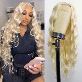 Blonde Mid-Length Wavy Synthetic Wig RW045
