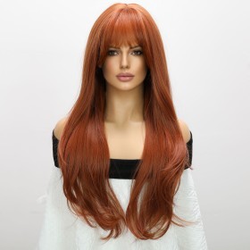 Dark Orange Long Wavy Synthetic Wigs RW779