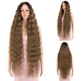 Brown with Dark Roots Wave-Length Lace Front Synthetic Wigs LF172