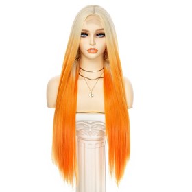 Blonde Orange Ombre Long Straight Synthetic Wigs RW1247