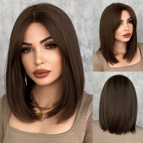 Black Tea Straight Lace Front Synthetic Bob Wig LF109