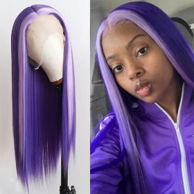 Purple Mixed Light Purple Straight Lace Front Synthetic Wig LF079