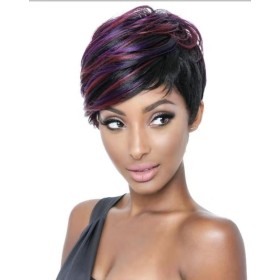 Black With Color Pink Short Straight Synthetic Pixie Cut Wigs RW1110