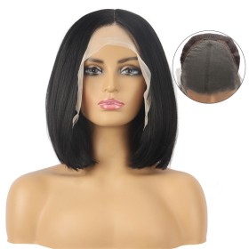 Short Straight Black Big Lace Front Synthetic Bob Wig LF059