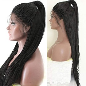 24" Black Three Dreadlocks Lace Front Synthetic Braided Wig BW365