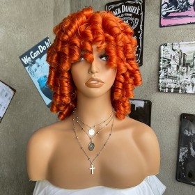 Orange Flat Bangs Screw Curly Synthetic Wigs RW1186