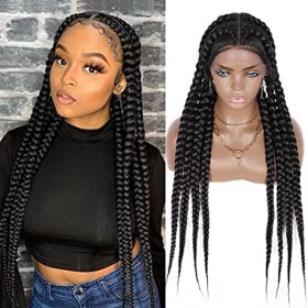 34" Black Eight Braids Lace Front Braided Wigs BW595