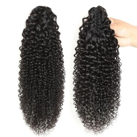 24" Kinky Curly Human Hair Claw Clip Ponytail PW1015