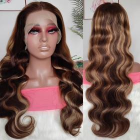 20" Brown Mixed Blonde Body Wave Lace Front Remy Natural Hair Wig NH288