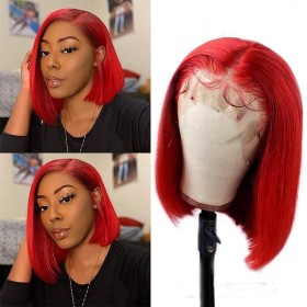 Red Straight Bob Lace Front Synthetic Wig LF096