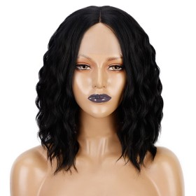 Black Short Curly Lace Front Synthetic Afro Wig LF094