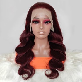20" Wine Red Body Wave Lace Front Remy Natural Hair Wig NH301