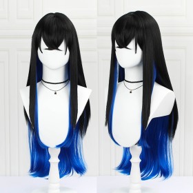 Demon Slayer Hashibira Inosuke Gradient Sapphire Blue Straight Synthetic Cos Wig CW135
