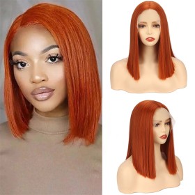 Orange Straight Lace Front Synthetic Bob Wig LF053