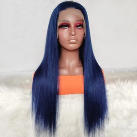22" Dark Blue Long Straight Lace Front Remy Natural Hair Wig NH297