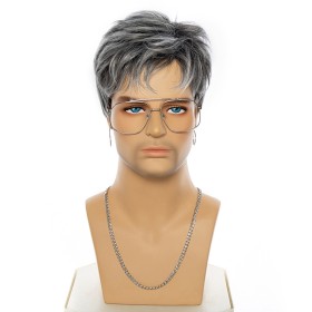 Gradient Grey Side Parting Short Synthetic Men's Wigs RW1269