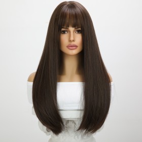 Dark Brown Bangs Straight Synthetic Wigs RW782