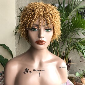 Blonde Short Kinky Curly Human Hair Wigs NH1312