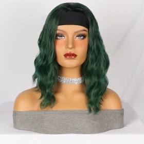 Dark Green With Dark Roots Mid-Length Wavy Synthetic Headband Wigs HW933