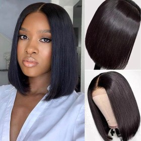 Black Straight Lace Front Synthetic Bob Wig LF031