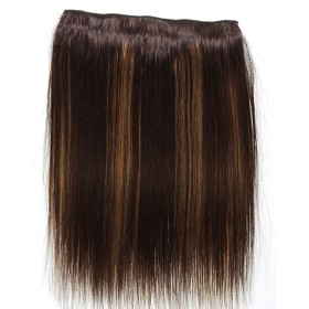 Brown Mixed Golden Human Hair Clip In Hair Extensions Straight PW1020