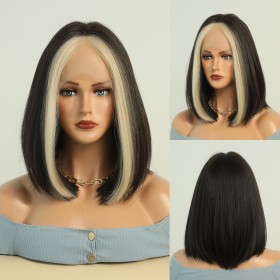 Black Mix Blonde Straight Lace Front Synthetic Bob Wig LF113