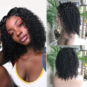 10" Kinky Curly T Part Lace Front Human Hair Wigs NH1306