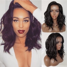 Black Short Wavy Lace Front Synthetic Wig LF095