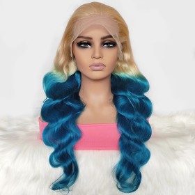 20" Blonde Blue Body Wave T Part Lace Front Remy Natural Hair Wig NH298