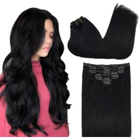 Black Human Hair Clip In Hair Extensions 7-piece Set PW1099