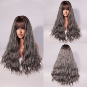 Grey Gradient Long Wavy Synthetic Wig RW115