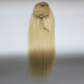 Blonde Human Hair Drawstring Rope Ponytail Silky Straight PW1033