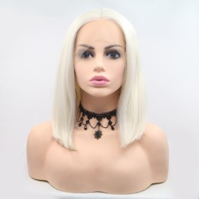 Creamy White Straight Bob Lace Front Synthetic Wigs LF634