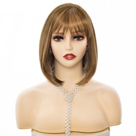 Brown Mixed Golden Short Straight Bob Synthetic Wigs  RW1253