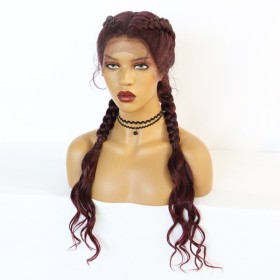 Wine Red Hand Braid Braids Lace Front Braided Wigs BW598