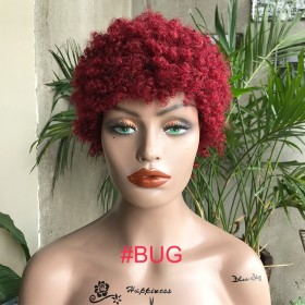 Red Short Afro Curly Human Hair Wigs NH1208